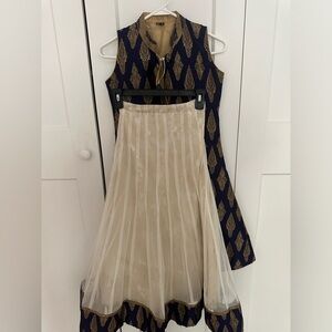 4-Piece Royal Blue, White, and Gold Lengha Set